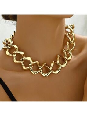 Chunky Gold Statement Necklace Bold Choker Chain Fashion Jewelry for Women: